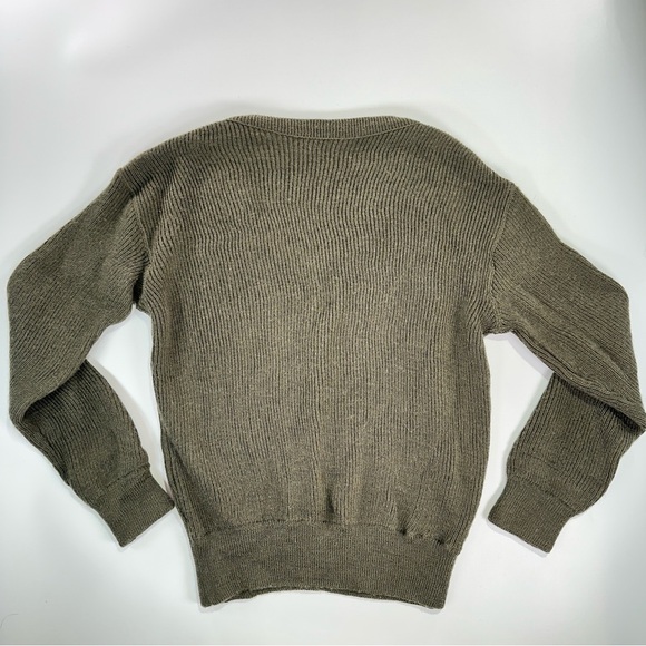 Devaux Vintage French Military V Neck Ribbed Knit Sweater Green Size 112 - Picture 5 of 9